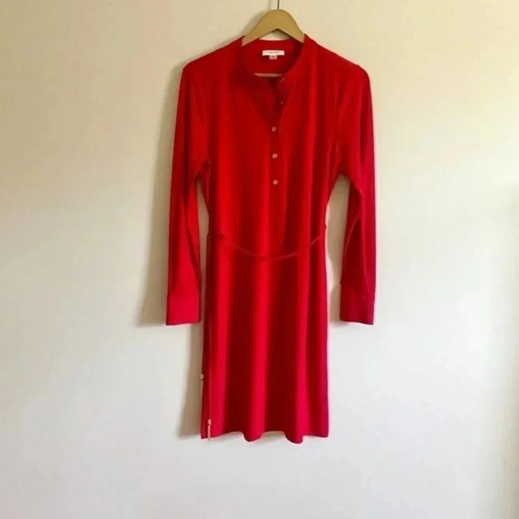 Calvin Klein Red Shirt Dress with Waist Tie - Picture 7 of 13